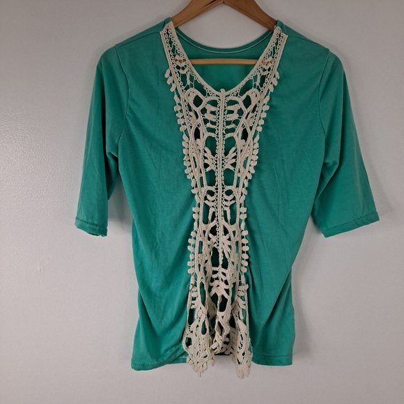 Unbranded Tops - Lace Back Knitted Women's 3/4 Sleeve Blouse Top Open Back S-M